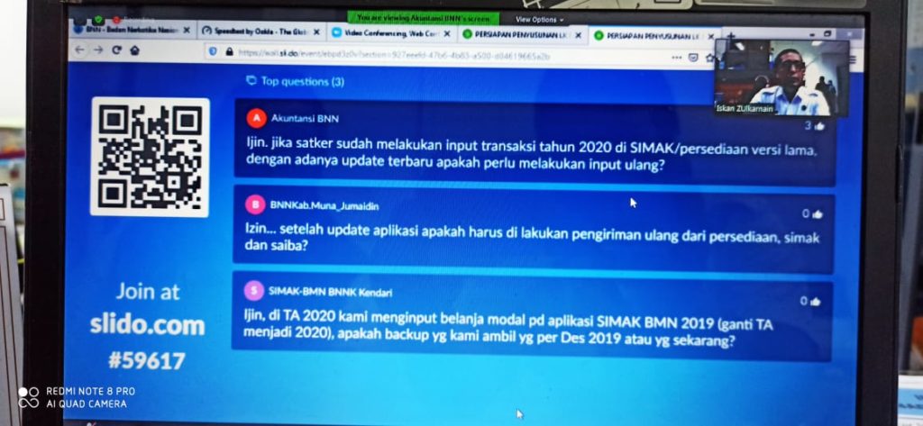 BNN Kota Kendari Ikut Zoom Meeting Persiapan Penyusunan Laporan Keuangan Semester I BNN TA 2020
