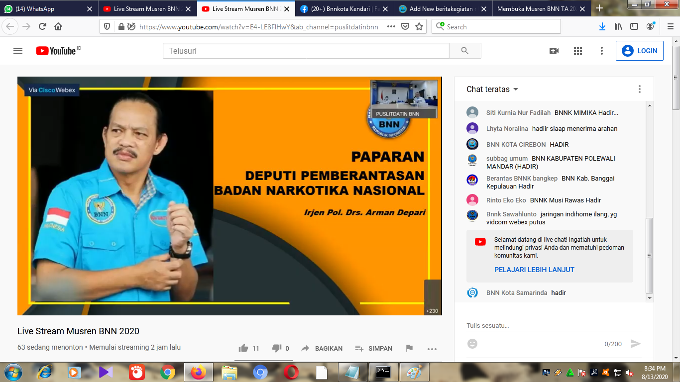Live Streaming Musren BNN TA 2020 Hari Kedua, Saksikan di Sini! live streaming youtube musren bnn 2020 hari kedua deputi berantas